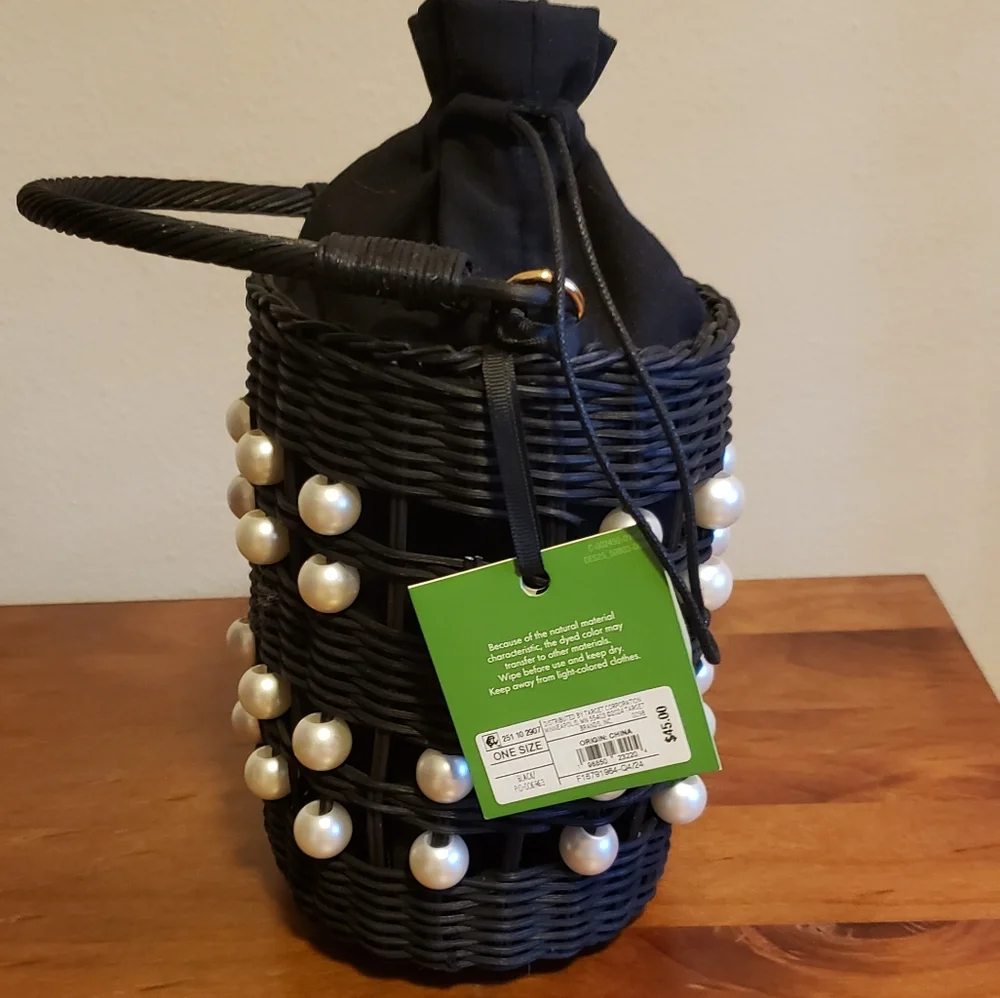 Kate Spade x Target Pearl Embellished Black Wicker Basket Bucket Bag